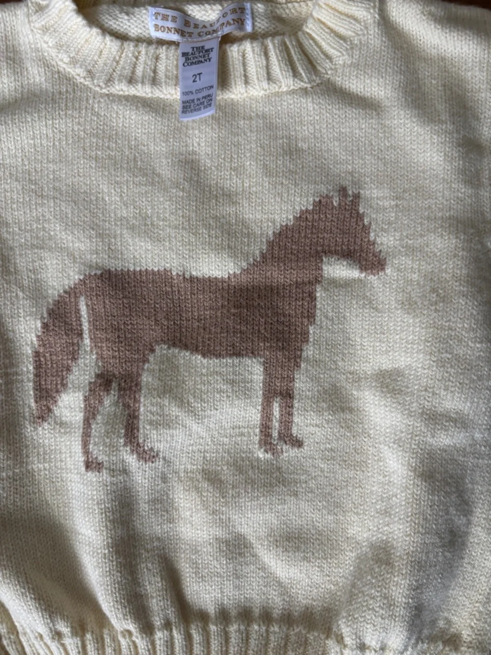 Cream Horse Intarsia Knit Sweater - Kids 3T - Picture 3 of 3